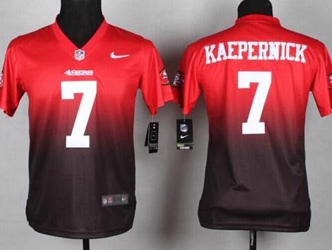 Kids Nike San Francisco 49ers #7 Colin Kaepernick Red Black Stitched Fadeaway Fashion NFL Elite Jersey