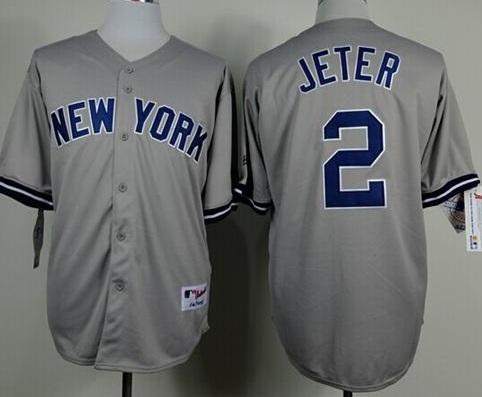 New York Yankees #2 Derek Jeter Grey MLB Jerseys With Name On Back