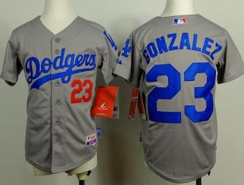 Kids Los Angeles Dodgers #23 Adrian Gonzalez Grey Cool Base MLB Jerseys