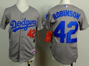 Kids Los Angeles Dodgers #42 Jackie Robinson Grey Cool Base MLB Jerseys