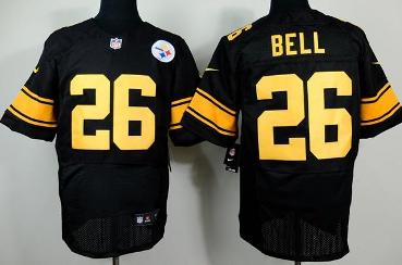 Nike Pittsburgh Steelers #26 Le'Veon Bell Black(Gold No.) Men's Stitched NFL Elite Jersey