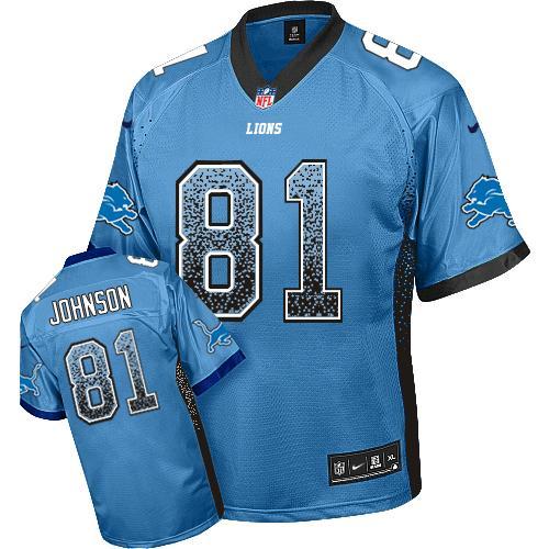 Youth Nike Detroit Lions 81 Calvin Johnson Light Blue Drift Fashion NFL Jerseys