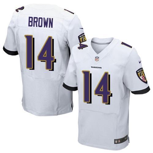 Nike Baltimore Ravens 14 Marlon Brown White Stitched NFL Elite Jersey