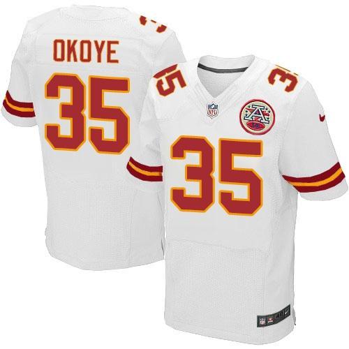 Nike Kansas City Chiefs 35 Christian Okoye White Stitched NFL Elite Jersey