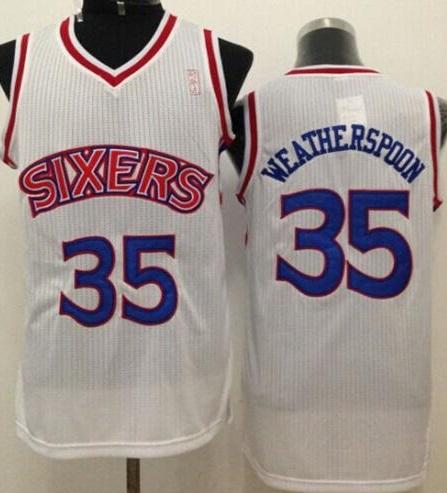 Philadelphia 76ers 35 Clarence Weatherspoon White Throwback Stitched NBA Jersey