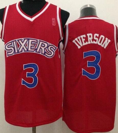 Philadelphia 76ers 3 Allen Iverson Red Throwback Stitched NBA Jersey