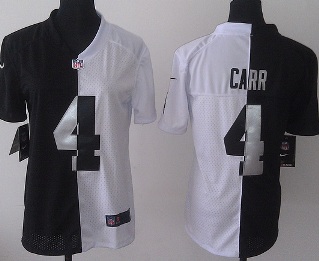 Women Nike Oakland Raiders 4 Derek Carr Black White Split NFL Jerseys