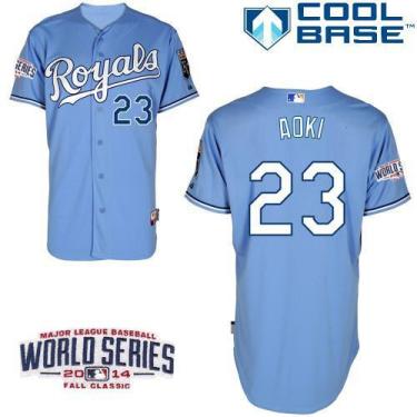 Kansas City Royals #23 Nori Aoki Light Blue 2014 World Series Patch Stitched MLB Baseball Jersey