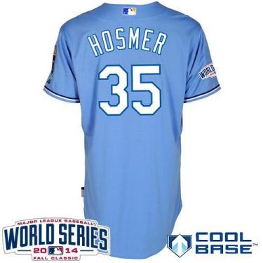 Kansas City Royals #35 Eric Hosmer Light Blue 2014 World Series Patch Stitched MLB Baseball Jersey