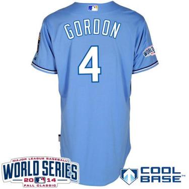 Kansas City Royals #4 Alex Gordon Light Blue 2014 World Series Patch Stitched MLB Baseball Jersey