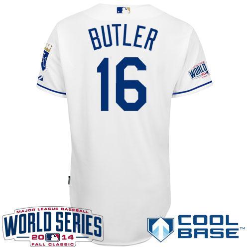 Kansas City Royals #16 Billy Butler White 2014 World Series Patch Stitched MLB Baseball Jersey