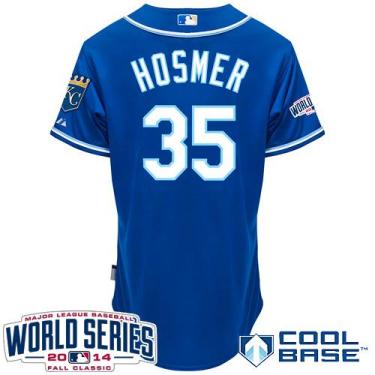 Kansas City Royals #35 Eric Hosmer Blue 2014 World Series Patch Stitched MLB Baseball Jersey