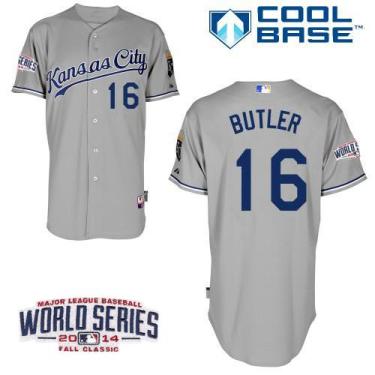Kansas City Royals #16 Billy Butler Grey 2014 World Series Patch Stitched MLB Baseball Jersey