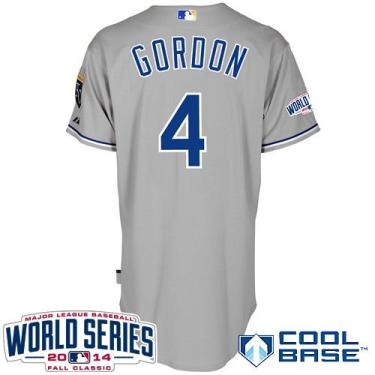 Kansas City Royals #4 Alex Gordon Grey 2014 World Series Patch Stitched MLB Baseball Jersey