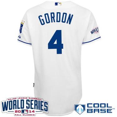 Kansas City Royals #4 Alex Gordon White 2014 World Series Patch Stitched MLB Baseball Jersey