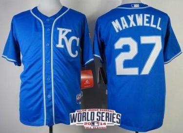 Kansas City Royals #27 Justin Maxwell Blue 2014 World Series Patch Stitched MLB Baseball Jersey