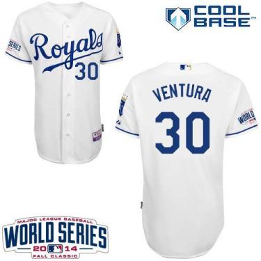 Kansas City Royals #30 Yordano Ventura White 2014 World Series Patch Stitched MLB Baseball Jersey