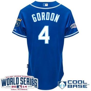 Kansas City Royals #4 Alex Gordon Blue 2014 World Series Patch Stitched MLB Baseball Jersey