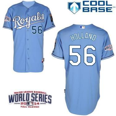 Kansas City Royals #56 Greg Holland Light Blue 2014 World Series Patch Stitched MLB Baseball Jersey