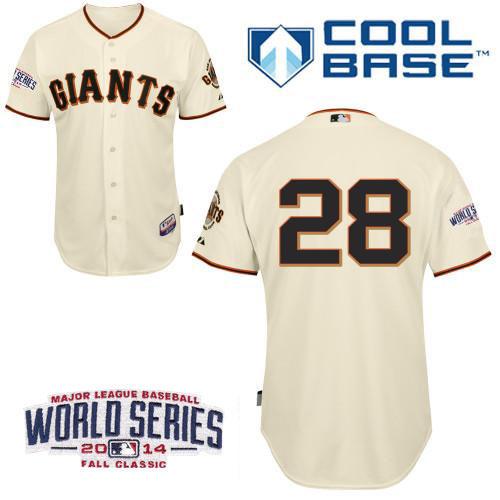 Youth San Francisco Giants #28 Buster Posey Cream 2014 World Series Patch Stitched MLB Baseball Jersey