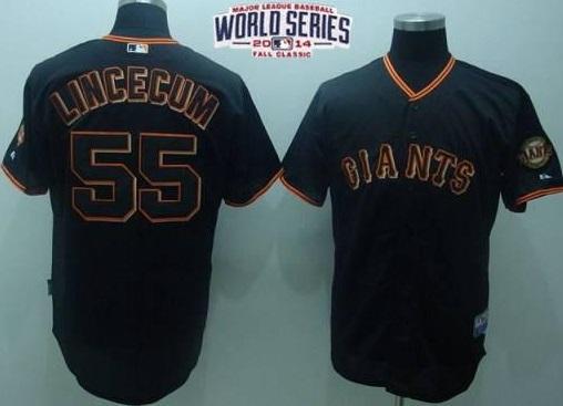 Youth San Francisco Giants #55 Tim Lincecum Black 2014 World Series Patch Stitched MLB Baseball Jersey