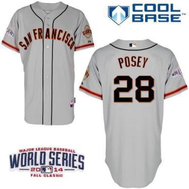 Youth San Francisco Giants #28 Buster Posey Grey 2014 World Series Patch Stitched MLB Baseball Jersey