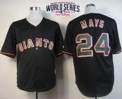 San Francisco Giants #24 Willie Mays Black Fashion 2014 World Series Patch Stitched MLB Baseball Jersey