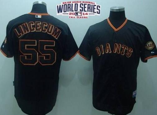 San Francisco Giants #55 Tim Lincecum Black 2014 World Series Patch Stitched MLB Baseball Jersey