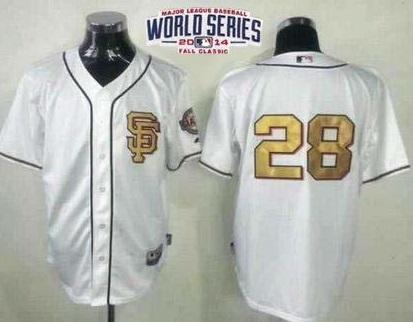 San Francisco Giants #28 Buster Posey Cream Gold No. 2014 World Series Patch Stitched MLB Baseball Jersey