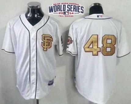 San Francisco Giants #48 Pablo Sandoval Cream Gold No. 2014 World Series Patch Stitched MLB Baseball Jersey