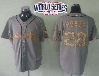 San Francisco Giants #28 Buster Posey Grey USMC 2014 World Series Patch Stitched MLB Baseball Jersey