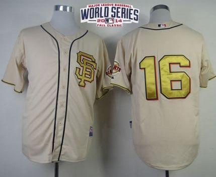 San Francisco Giants #16 Angel Pagan Cream Gold No. 2014 World Series Patch Stitched MLB Baseball Jersey