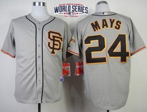 San Francisco Giants #24 Willie Mays Grey 2014 World Series Patch Stitched MLB Baseball Jersey