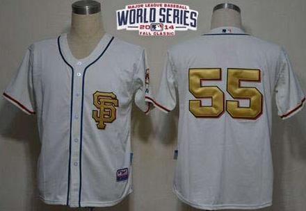 San Francisco Giants #55 Tim Lincecum Cream Gold No. 2014 World Series Patch Stitched MLB Baseball Jersey