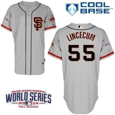 San Francisco Giants #55 Tim Lincecum Grey Road 2 2014 World Series Patch Stitched MLB Baseball Jersey