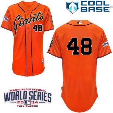 San Francisco Giants #48 Pablo Sandoval Orange 2014 World Series Patch Stitched MLB Baseball Jersey