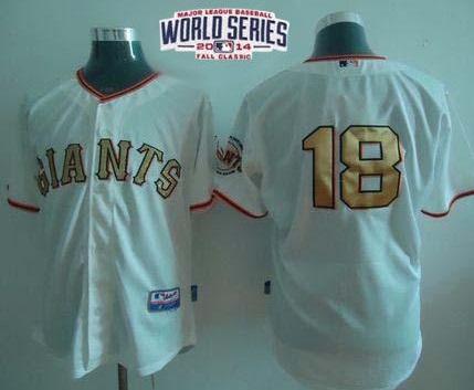 San Francisco Giants #18 Matt Cain Cream Gold No. 2014 World Series Patch Stitched MLB Baseball Jersey