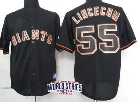 San Francisco Giants #55 Tim Lincecum Black Fashion 2014 World Series Patch Stitched MLB Baseball Jersey