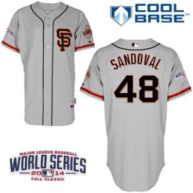 San Francisco Giants #48 Pablo Sandoval Grey Road 2 2014 World Series Patch Stitched MLB Baseball Jersey
