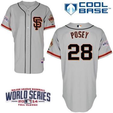 San Francisco Giants #28 Buster Posey Grey 2014 World Series Patch Stitched MLB Baseball Jersey SF