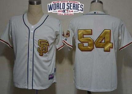 San Francisco Giants #54 Sergio Romo Cream Gold No. 2014 World Series Patch Stitched MLB Baseball Jersey