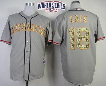 San Francisco Giants #18 Matt Cain Grey USMC 2014 World Series Patch Stitched MLB Baseball Jersey