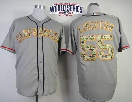 San Francisco Giants #55 Tim Lincecum Grey USMC 2014 World Series Patch Stitched MLB Baseball Jersey