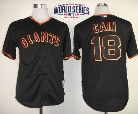 San Francisco Giants #18 Matt Cain Black 2014 World Series Patch Stitched MLB Baseball Jersey