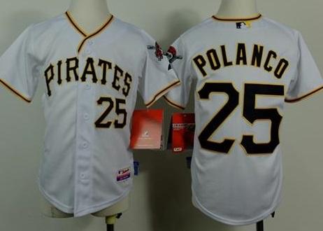 Kids Pittsburgh Pirates 25 Gregory Polanco White Cool Base Stitched Baseball Jersey