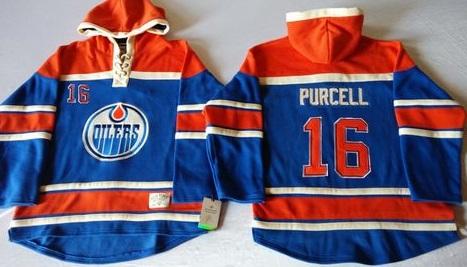 Edmonton Oilers #16 Teddy Purcell Light Blue Sawyer Hooded Sweatshirt Stitched NHL Jersey
