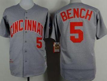 Cincinnati Reds #5 Johnny Bench Grey Mitchell And Ness 1969 Throwback Stitched Baseball Jersey
