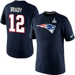 Mens New England Patriots #12 Tom Brady Super Bowl XLIX Mens Player Name & Number T-Shirt ?C Blue