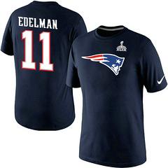 Mens New England Patriots #11 Julian Edelman Super Bowl XLIX Mens Player Name & Number T-Shirt ?C Navy Blue