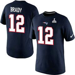 Mens New England Patriots #12 Tom Brady Super Bowl XLIX Mens Player Name & Number T-Shirt Blue